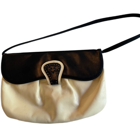 Vintage Elegant Navy and Cream Shoulder Bag - Picture 1 of 9